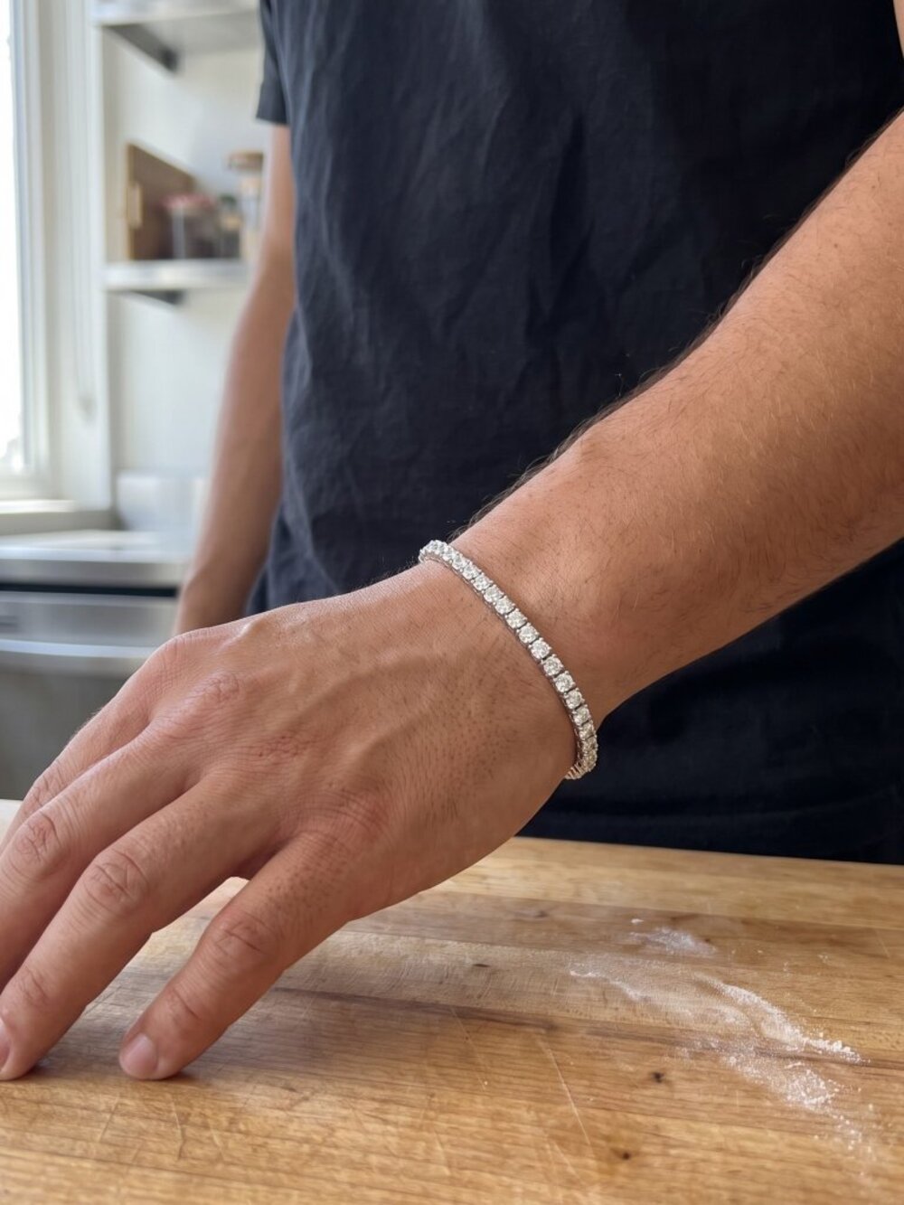 Mens Tennis Bracelet Silver 8 Inch 3mm CZ Iced Waterproof 5A Cubic Zirconia